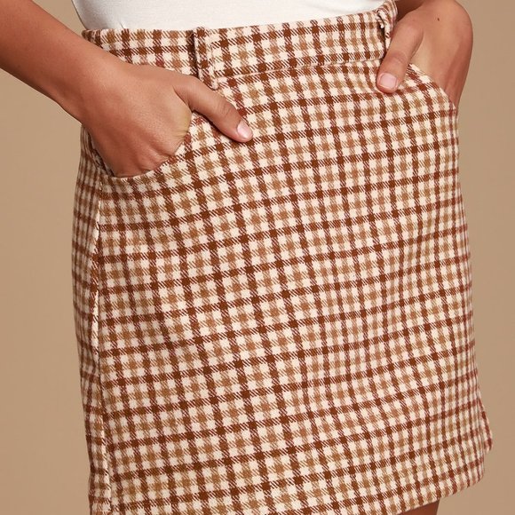 Lulu's Skirt Sycamore Plaid Mini in Brown Sz M - Picture 2 of 9